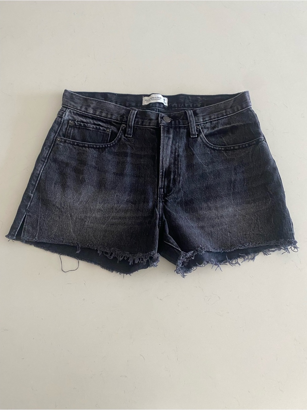 Abercrombie & Fitch Black Washed Frayed Denim Shorts